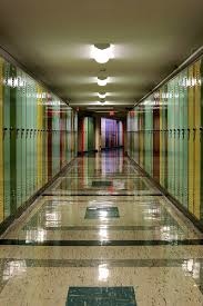 hallway with lockers on either side