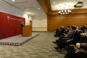 Minister Diaz Perez talking in front of audience